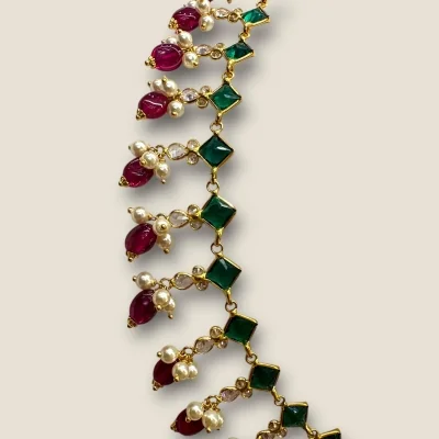 22K Gold Stone Jewellery Set | Green & Red Stones | Khushi Collection - STJ20