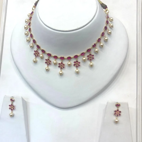 STONE JEWELLERY SET WITH FLOWER DESGIN AND LOVELY PINK & WHITE STONES | STJ24